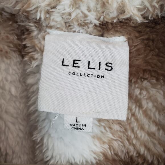 Le Lis Fuzzy Shacket Sweater Coat Cozycore Boho Aesthetic Brown/White Check Sz L - Picture 5 of 10